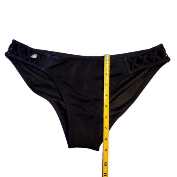 Victoria Secret Swim Black Bikini Bottom with Lattice work sides size L NWOT - Picture 3 of 6